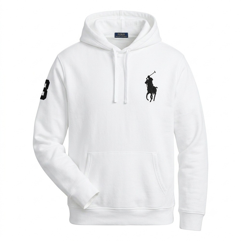 Polo Ralph Lauren Mens Big Pony Hoodie White Black 4XLT Pullover 3 Patch Nwot